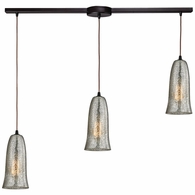 10431/3L-HME ELK Lighting Hammered Glass 3-Light Linear Pendant Fixture in Oiled Bronze with Hammered Mercury Glass