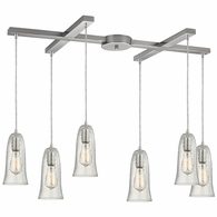 10431/6CLR ELK Lighting Hammered Glass 6-Light H-Bar Pendant Fixture In Satin Nickel With Hammered Clear Glass