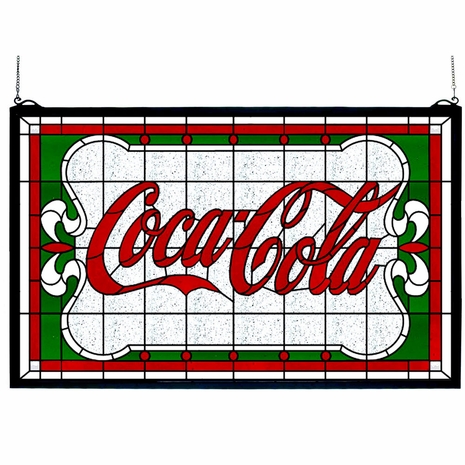 106234 Meyda 27"W X 16"H Coca-Cola Nouveau Stained Glass Window