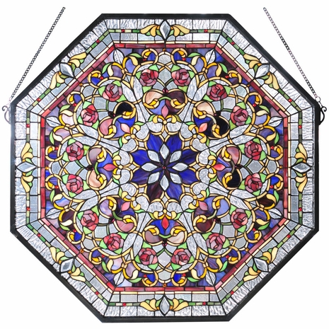 107222 Meyda Tiffany 25"W X 25"H Floral Stained Glass Window