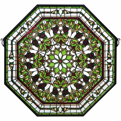 107223 Meyda Tiffany 25"W X 25"H Floral Stained Glass Window