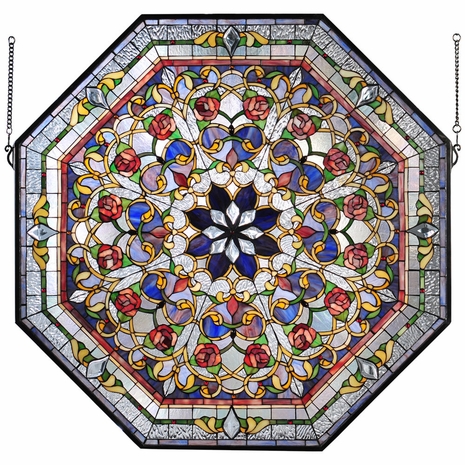 107224 Meyda Tiffany 35"W X 35"H Floral Stained Glass Window