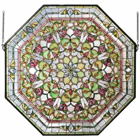107225 Meyda Tiffany 35"W X 35"H Floral Stained Glass Window