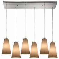 10940/6RC ELK Lighting Connor 6-Light Rectangular Pendant Fixture In Satin Nickel With Peach Blown Glass