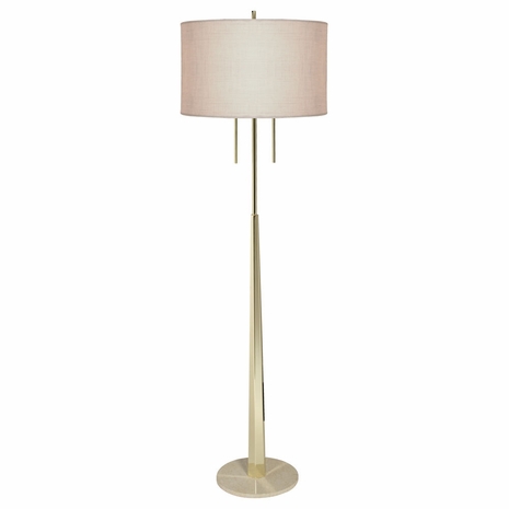 1095-ASL-2169 Thumprints Citrine- Floor Lamp  Metal and Travertine Floor Lamp in Brass with Off White Linen Hardback Shade