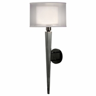 1097-ASL-2105 Thumprints Obsidian - Wall Sconce Metal and Black Granite Wall Sconce in Black Nickel with Pewter Organza and Linen Hardback Shade