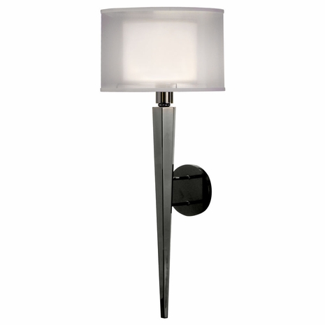 1097-ASL-2105 Thumprints Obsidian - Wall Sconce Metal and Black Granite Wall Sconce in Black Nickel with Pewter Organza and Linen Hardback Shade