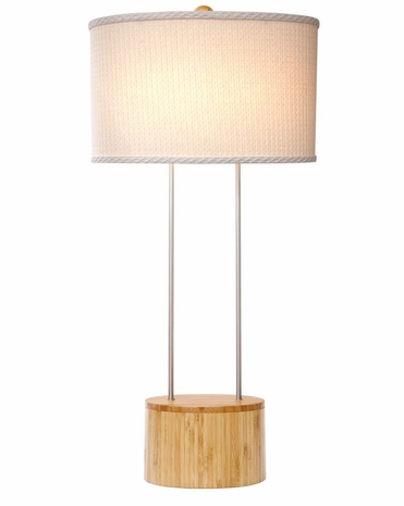 1103-ASL-2067 Thumprints Nandina Table Lamp - Satin with Brushed Nickel Accents Finish and White Patterned Cotton Blend Hardback Shade