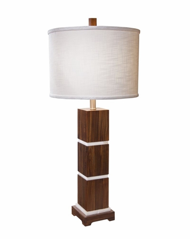 1105-ASL-2072 Thumprints Bali - Round Shade Table Lamp with Acacia Wood (Sustainable resource) Mother of pearl accents in grooves