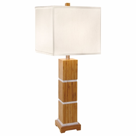 1106-ASL-2069 Thumprints Tahiti- Square Shade  Bamboo and Mother of Pearl Table Lamp in Satin with Brushed Nickel Accents with White Silk Hardback Shade