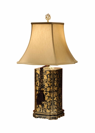 1106 Wildwood Lamps Gold and Scrolls Lamp with Hand Painted Lacquer