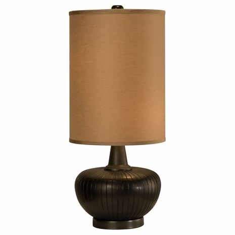 1110-C10-2077 Thumprints Graphite Grooved Polyresin Table Lamp in Satin Graphite with Tan Silk Hardback Shade