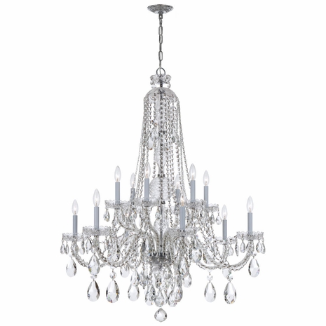 1112-CH-CL-SAQ Crystorama Traditional Crystal 12 Light Spectra Crystal Polished Chrome Chandelier