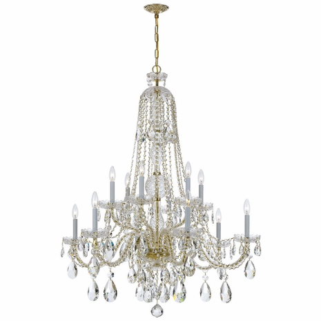 1112-PB-CL-S Crystorama Traditional Crystal 12 Light Swarovski Strass Crystal Polished Brass Chandelier