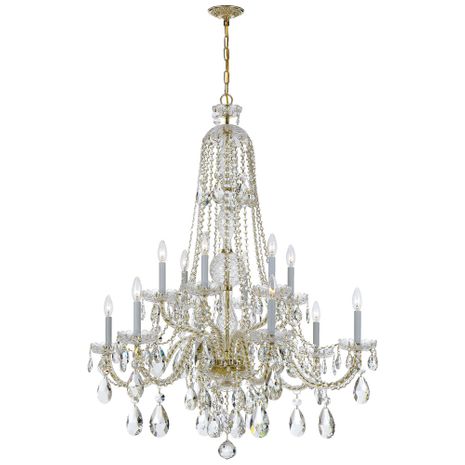 1112-PB-CL-SAQ Crystorama Traditional Crystal 12 Light Spectra Crystal Polished Brass Chandelier