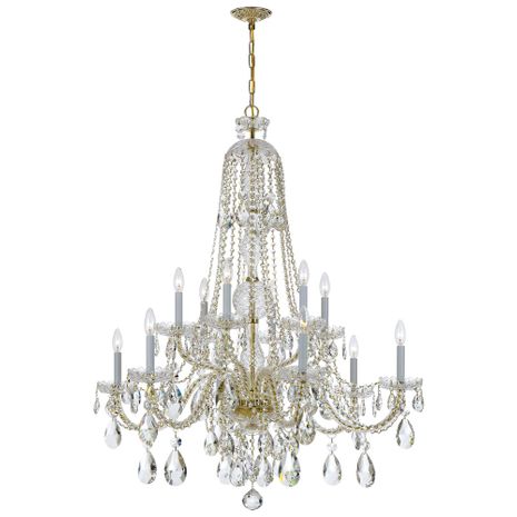 1114-PB-CL-MWP Crystorama Traditional Crystal 12 Light Hand Cut Crystal Polished Brass Chandelier