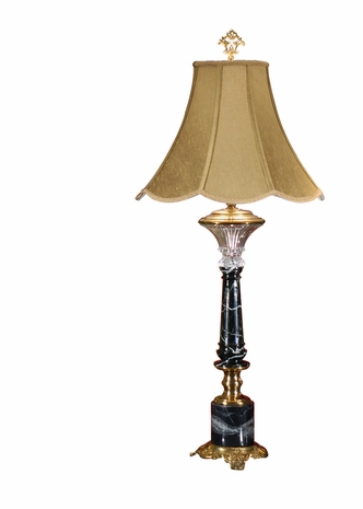 1116 Wildwood Lamps Marble Column Lamp with Genuine Marble and Lead Crystal with Lost Wax Cast Brass