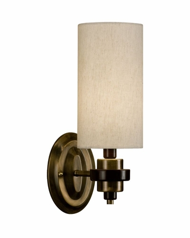 1118-C10-2085 Thumprints Bombay Wall Sconce - Antique Brass and Mahogany Bronze Finish and Off White Linen Hardback Shade
