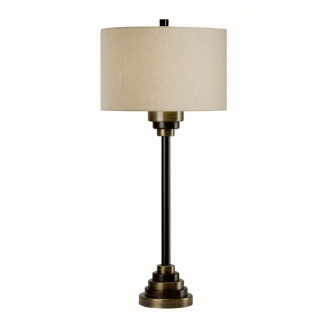 1119-C10-2086 Thumprints Bombay Table Lamp - Antique Brass and Mahogany Bronze Finish and Off White Linen Hardback Shade