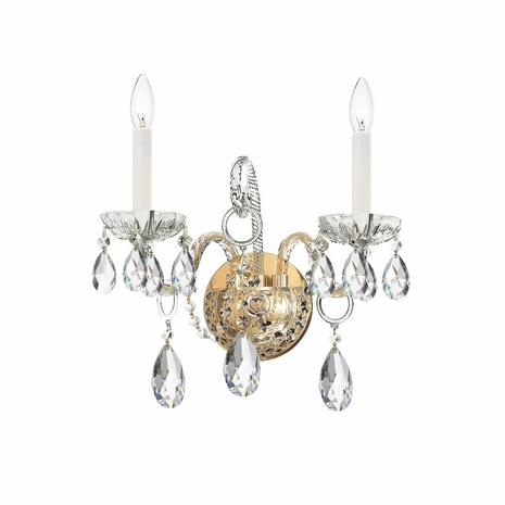 1122-PB-CL-MWP Crystorama Traditional Crystal 2 Light Hand Cut Crystal Polished Brass Sconce