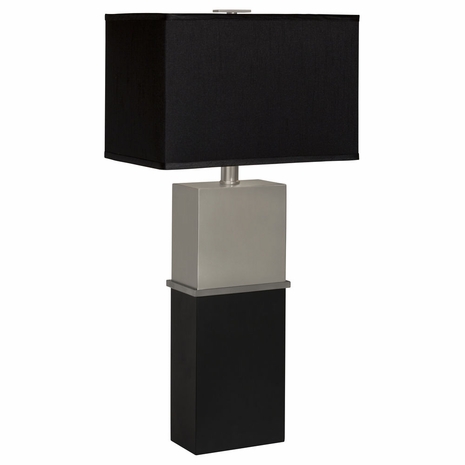 1123-ASL-2090 Thumprints ARC de Triumph Table Lamp in Satin Black and Brushed Nickel with Black Silk Hardback Shade