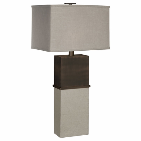 1125-ASL-2092 Thumprints Tuscany Table Lamp - Dark Bronze and Distressed White Finish and Natural Linen Hardback Shade