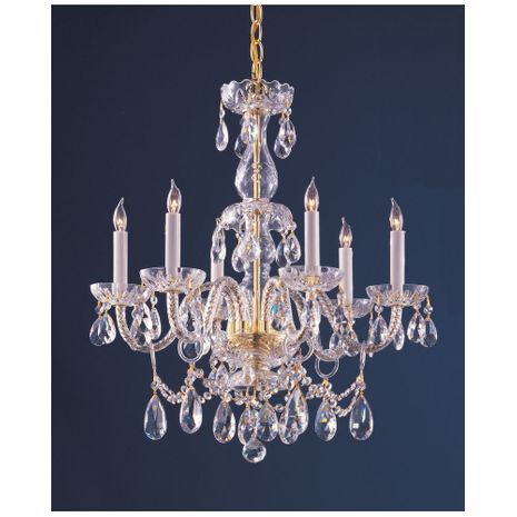 1126-PB-CL-MWP Crystorama Traditional Crystal 6 Light Hand Cut Crystal Polished Brass Chandelier