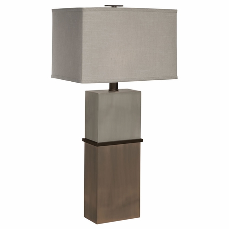 1127-ASL-2094 Thumprints Taurus Table Lamp in Brushed Nickel, Antique Copper and Dark Bronze with Natural Linen Hardback Shade