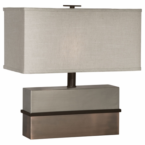 1128-ASL-2095 Thumprints Capricorn Table Lamp in Brushed Nickel, Antique Copper and Dark Bronze with Natural Linen Hardback Shade