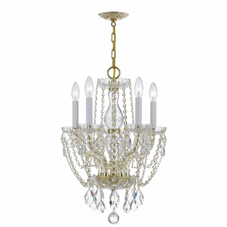 1129-PB-CL-MWP Crystorama Traditional Crystal 5 Light Hand Cut Crystal Polished Brass Mini Chandelier