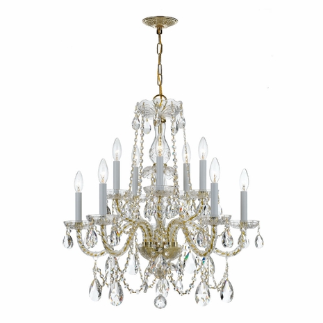 1130-PB-CL-SAQ Crystorama Traditional Crystal 10 Light Spectra Crystal Polished Brass Chandelier
