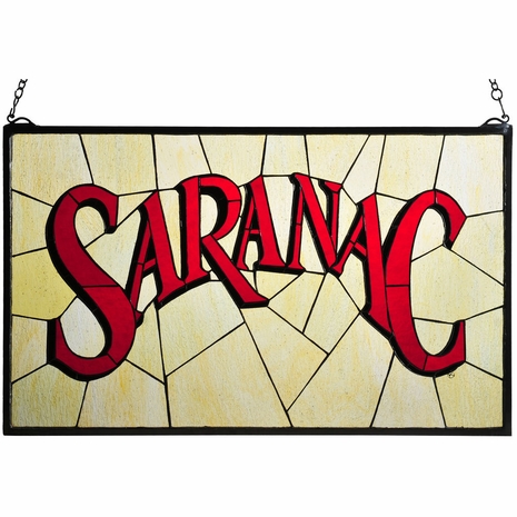 113371 Meyda Tiffany 28"W X 17"H Saranac Stained Glass Window