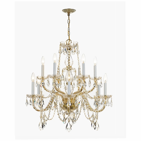 1135-PB-CL-S Crystorama Traditional Crystal 12 Light Swarovski Strass Crystal Polished Brass Chandelier