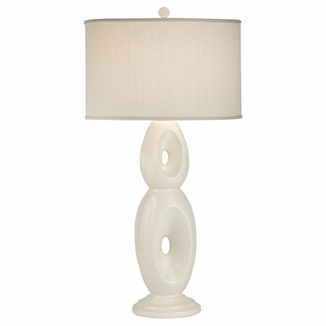 1137-ASL-2101 Thumprints Loop- White- White Shade  Ceramic Table Lamp in White Glaze with White Silk Hardback Shade