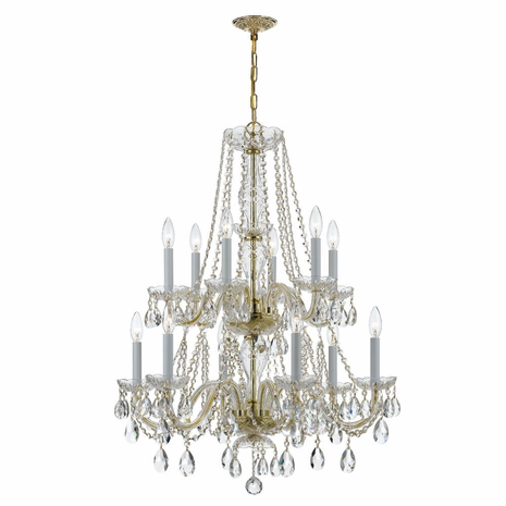 1137-PB-CL-MWP Crystorama Traditional Crystal 12 Light Hand Cut Crystal Polished Brass Chandelier
