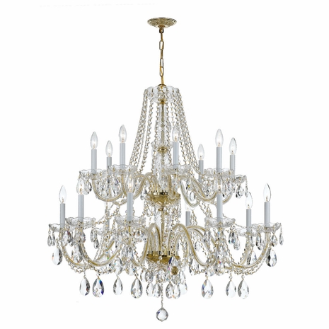 1139-PB-CL-S Crystorama Traditional Crystal 16 Light Swarovski Strass Crystal Polished Brass Chandelier