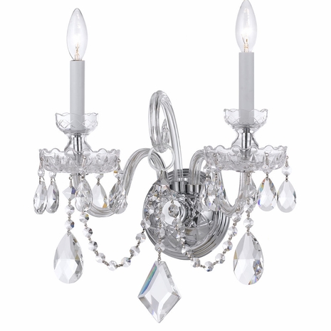 1142-CH-CL-MWP Crystorama Traditional Crystal 2 Light Hand Cut Crystal Polished Chrome Sconce