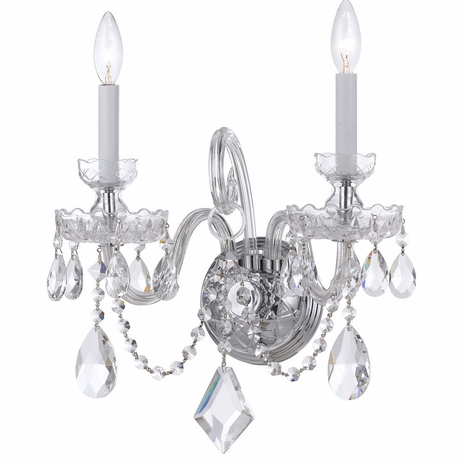 1142-CH-CL-S Crystorama Traditional Crystal 2 Light Swarovski Strass Crystal Polished Chrome Sconce