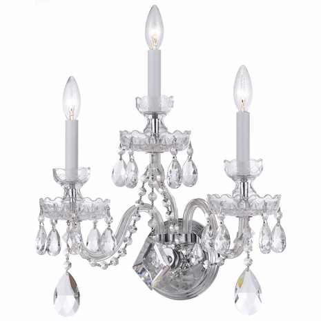 1143-CH-CL-SAQ Crystorama Traditional Crystal 3 Light Spectra Crystal Chrome Sconce