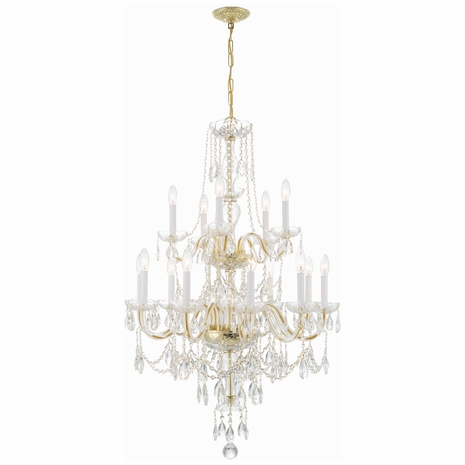 1155-PB-CL-MWP Crystorama Traditional Crystal 15 Light Hand Cut Crystal Polished Brass Chandelier