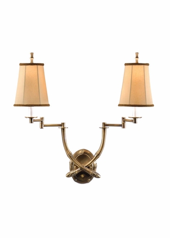 1157 Wildwood Lamps Crossed Bamboo Sconce with Adjustable Arms Solid Brass with Antique Brass Patina