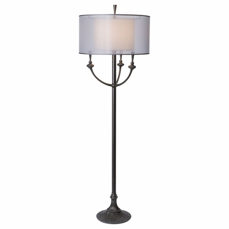 1163-ASL-2120 Thumprints Ivana Floor Lamp - Pewter Finish and Pewter Organza and Linen Hardback Shade