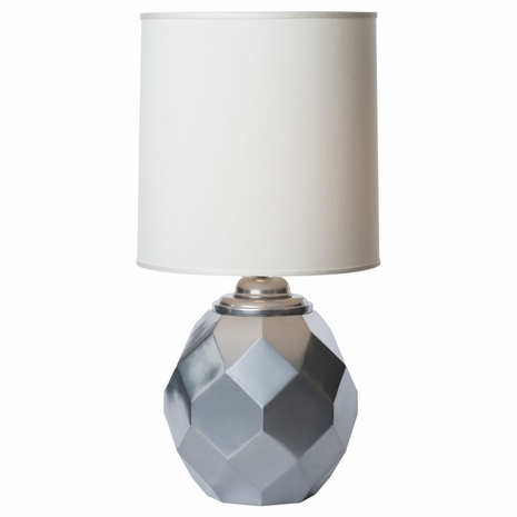 1166-ASL-2123 Thumprints Silvadillo Cast Metal Table Lamp in Metallic Silver with White Silk Hardback Shade