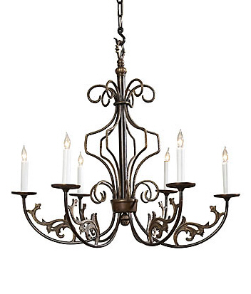 1167 Wildwood Lamps Brass Chandelier with Hand Finished Antique Patina - Six Lights