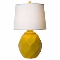 1169-ASL-2124 Thumprints Jewel- Yellow  Cast Metal Table Lamp in Satin Yellow with White Silk Hardback Shade