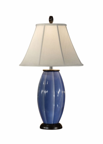 11788 Wildwood Lamps Ribbed Blue Lamp with Hand Glazed Porcelain