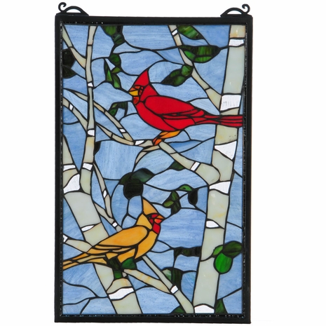 119436 Meyda Tiffany 13"W X 10"H Cardinals Morning Stained Glass Window