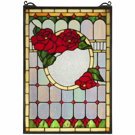119443 Meyda Tiffany 14"W X 20"H Morgan Rose Stained Glass Window