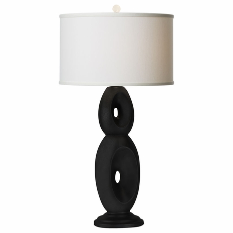 1201-ASL-2101 Thumprints Loop -Black- White Shade  Ceramic Table Lamp in Black Glaze with White Silk Hardback Shade