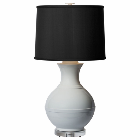 1207-ASL-2137 Thumprints Saturn Cast Metal Table Lamp in White Gloss with Black Silk Hardback Shade